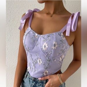 Women’s Lavender Floral Embroidered Lace Bustier Top